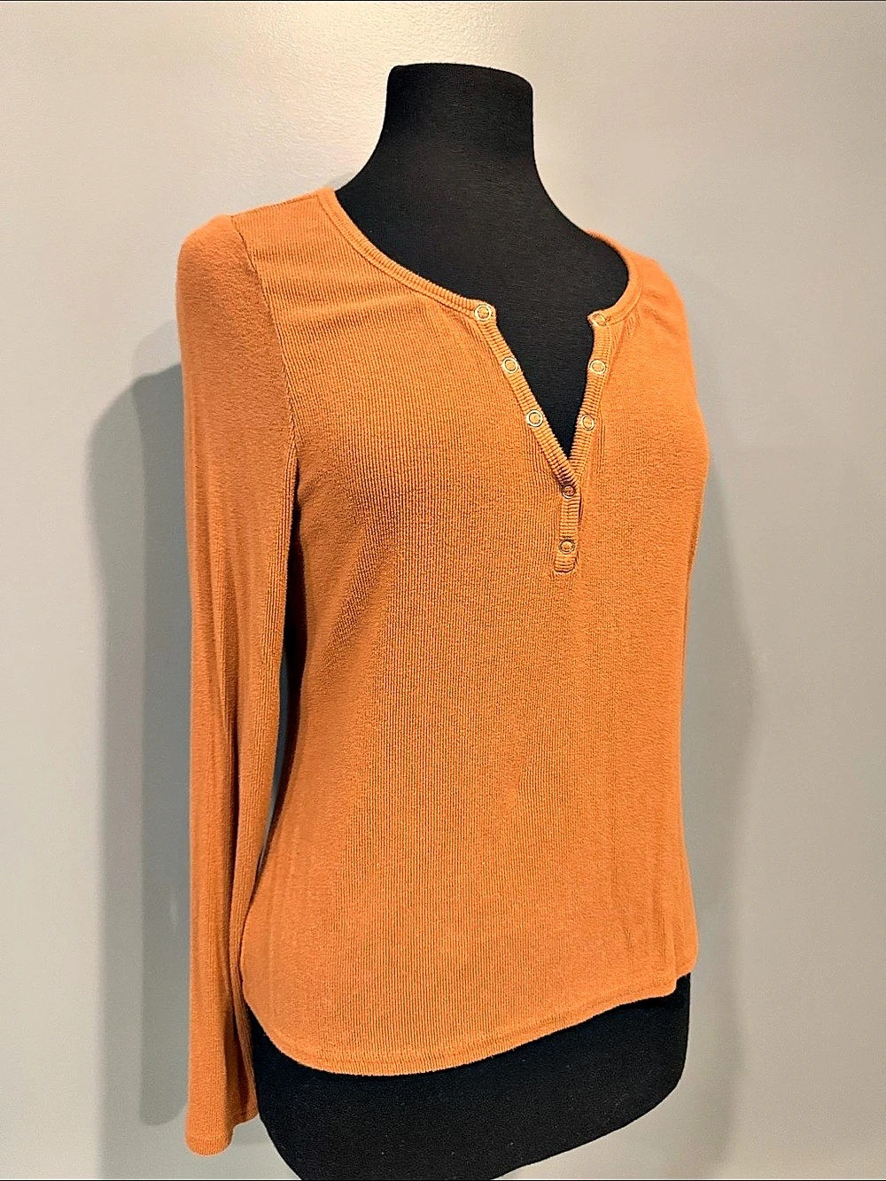 BP. Ribbed Henley Long Sleeve Top in Orange Size XL